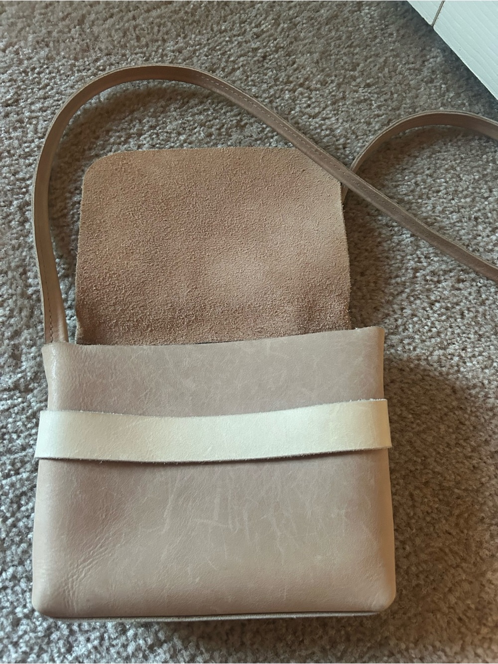 Able Minimalist Tan Leather Crossbody Bag with Neutral Strap